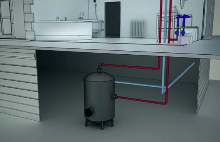 En la imagen se expresa en rojo el agua caliente y en azul el agua fría